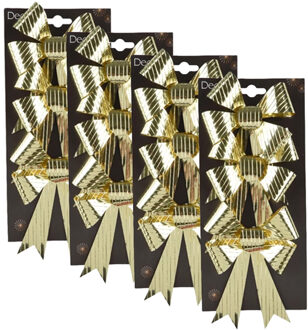Decoris Kerst ornamenten strikken - 12x st - goud - 14 x 10 cm - kerstboomstrikjes