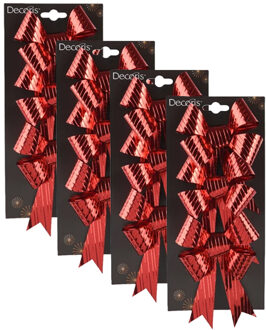 Decoris Kerst ornamenten strikken - 12x st - rood - 14 x 10 cm - kerstboomstrikjes