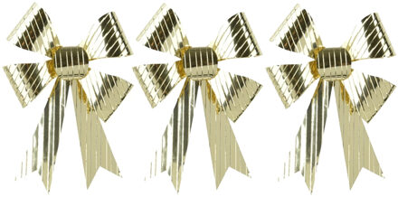 Decoris Kerst ornamenten strikken - 3x st - goud - 14 x 10 cm - kerstboomstrikjes