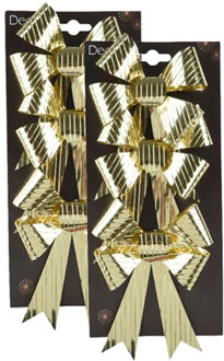 Decoris Kerst ornamenten strikken - 6x st - goud - 14 x 10 cm - kerstboomstrikjes