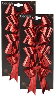 Decoris Kerst ornamenten strikken - 6x st - rood - 14 x 10 cm - kerstboomstrikjes