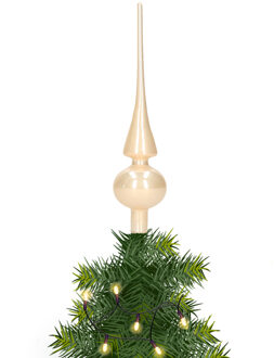 Decoris Kerst piek - 1x - champagne - 26 cm - glas - glans - kerstboompiek