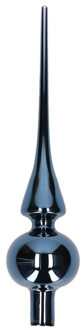 Decoris kerst piek - 1x - donkerblauw - 26 cm - glas - glans - kerstboom piek - kerstpieken
