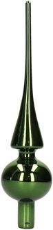 Decoris Kerst piek - 1x - donkergroen - 26 cm - glas - glans - kerstboompiek - kerstversiering