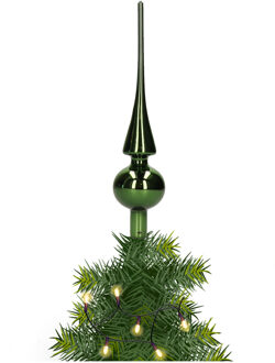 Decoris Kerst piek - 1x - donkergroen - 26 cm - glas - glans - kerstboompiek - kerstversiering