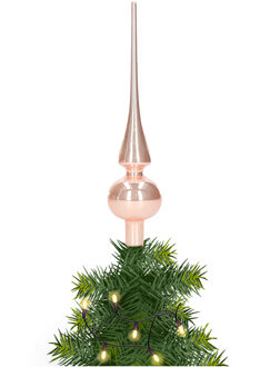 Decoris Kerst piek - 1x - lichtroze - 26 cm - glas - glans - kerstboompiek