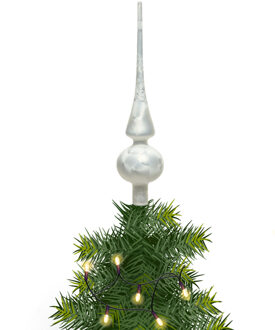Decoris Kerst piek - 1x - wit ijslak - 26 cm - glas - mat - kerstboompiek