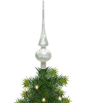 Decoris Kerst piek - 1x - wit ijslak - 26 cm - glas - mat - kerstboompiek