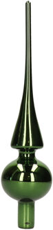 Decoris Kerst piek - donkergroen - 26 cm - glas - glans - kerstboompiek - kerstversiering