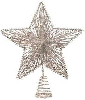 Decoris Kerst piek - ster vorm - champagne - glitters - 25 cm - ijzer - kerstboompieken Champagnekleurig