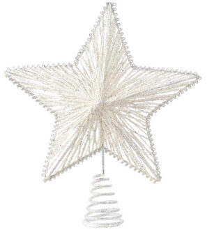 Decoris Kerst piek - ster vorm - wit - glitters - 25 cm - ijzer - kerstboompieken