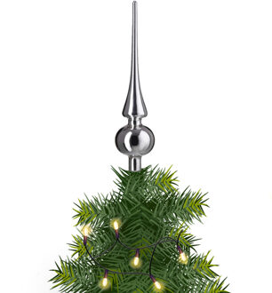 Decoris Kerst piek - zilver - 26 cm - glas - glans - kerstboom pieken - kerstboompieken Zilverkleurig