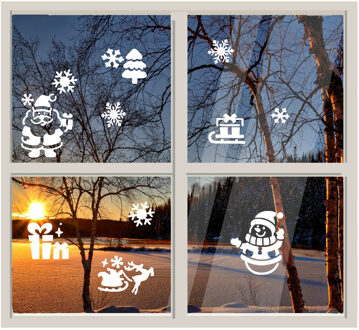 Decoris Kerst raamsjablonen - 2x velletje van 47,5 x 24,5 cm -kerstman -sneeuwpop -raamversiering