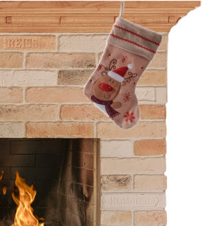 Decoris kerst sok met rendier - 1x - bruin - jute - H45 cm - kerstversiering - kerstdecoratie