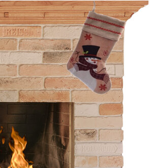 Decoris kerst sok met sneeuwpop - 1x - bruin - jute - H45 cm - kerstversiering - kerstdecoratie