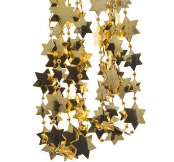 Decoris Kerst sterren kralen guirlandes goud 270 cm kerstboom versiering/decoratie