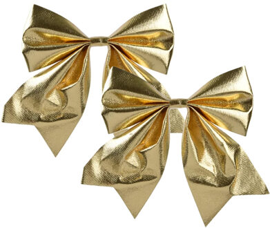 Decoris Kerst strik - 2x - goud - 20 x 24 cm - polyester - kerstversiering kerststrik