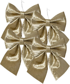 Decoris Kerst strik - 4x - champagne - 20 x 24 cm - polyester - kersthanger strik