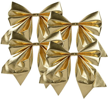 Decoris Kerst strik - 4x - goud - 20 x 24 cm - polyester - kerstversiering kerststrik