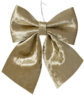 Decoris Kerst strik - champagne - 20 x 24 cm - polyester - kersthanger strik