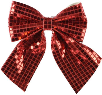 Decoris Kerst strik - rood - pailletten - 20 x 24 cm - polyester