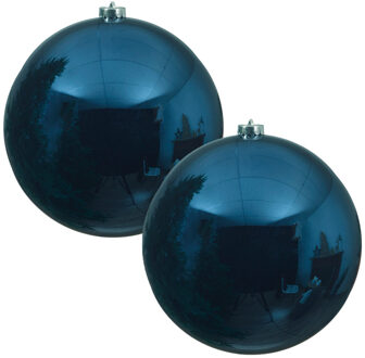 Decoris Kerstbal - 2x - donkerblauw - groot - 20 cm - kunststof - glans