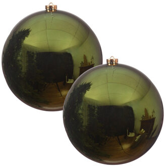 Decoris Kerstbal - 2x - donkergroen - groot - 20 cm - kunststof - glans
