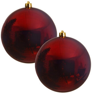 Decoris Kerstbal - 2x - donkerrood - groot - 20 cm - kunststof - glans