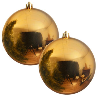 Decoris Kerstbal - 2x - goud - groot - 20 cm - kunststof - glans