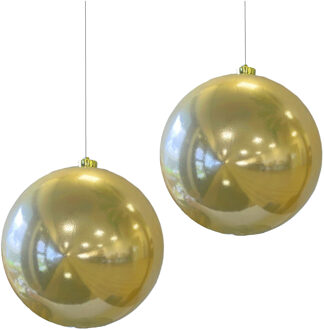 Decoris Kerstbal - 2x - licht parel/champagne - groot - 20 cm - kunststof - glans
