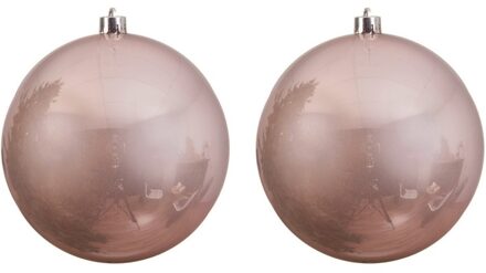Decoris Kerstbal - 2x - lichtroze - groot - 14 cm - kunststof - glans