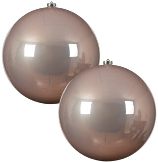 Decoris Kerstbal - 2x - lichtroze - groot - 20 cm - kunststof - glans