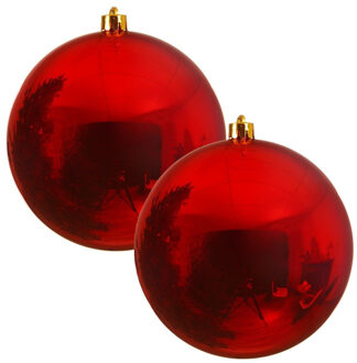 Decoris Kerstbal - 2x - rood - groot - 14 cm - kunststof - glans