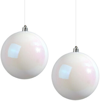 Decoris Kerstbal - 2x - wit parelmoer - groot - 20 cm - kunststof - glans