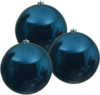 Decoris Kerstbal - 3x - donkerblauw - groot - 20 cm - kunststof - glans