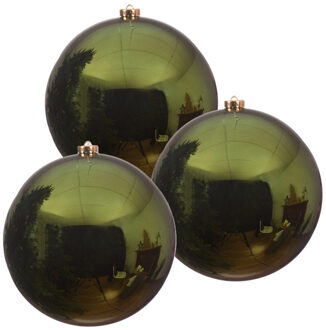 Decoris Kerstbal - 3x - donkergroen - groot - 20 cm - kunststof - glans