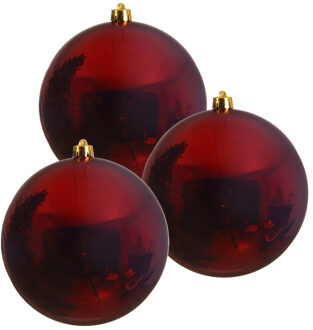Decoris Kerstbal - 3x - donkerrood - groot - 20 cm - kunststof - glans
