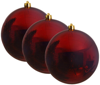 Decoris Kerstbal - 3x - donkerrood - groot - 25 cm - kunststof - glans