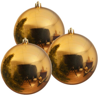 Decoris Kerstbal - 3x - goud - groot - 20 cm - kunststof - glans
