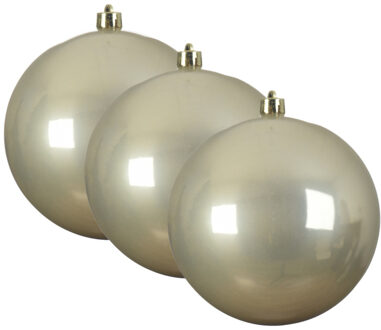 Decoris Kerstbal - 3x - licht parel/champagne - groot - 14 cm - kunststof - glans