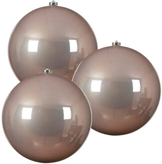Decoris Kerstbal - 3x - lichtroze - groot - 20 cm - kunststof - glans