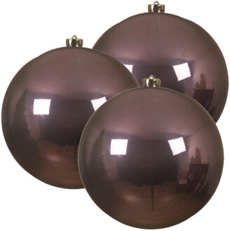 Decoris Kerstbal - 3x stuks - lila paars - groot - D14 cm - kunststof - glans