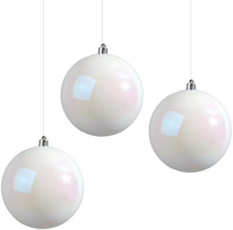 Decoris Kerstbal - 3x stuks - wit parelmoer - groot - 14 cm - kunststof - glans