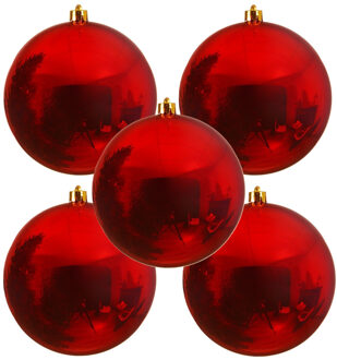 Decoris Kerstbal - 5x - rood - groot - 14 cm - kunststof - glans