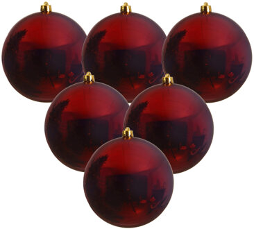 Decoris Kerstbal - 6x - donkerrood - groot - 20 cm - kunststof - glans