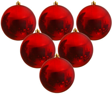Decoris Kerstbal - 6x - rood - groot - 14 cm - kunststof - glans