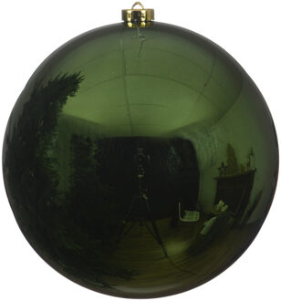 Decoris Kerstbal - donkergroen - groot - 14 cm - kunststof - glans