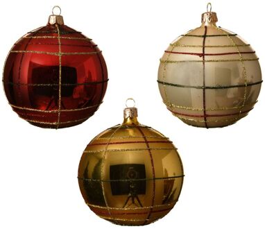 Decoris Kerstbal glas d10 cm deco ruit a3 Decoris