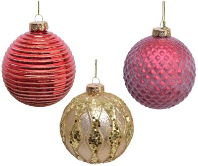 Decoris Kerstbal glas d10 cm rood/goud a3 Multikleur