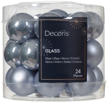 Decoris Kerstbal glas d2.5 cm mblw ass 24st kerst Blauw